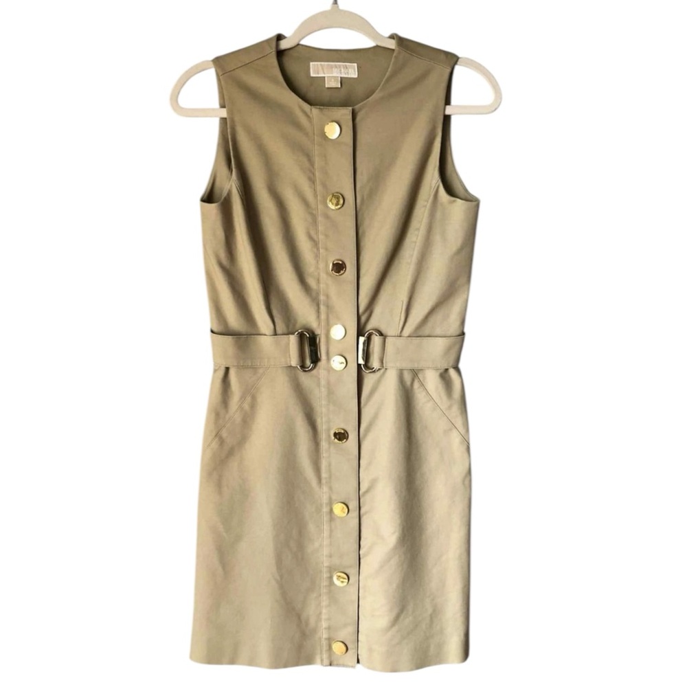Michael Kors Dress Tan/Camel Color with Gold Hardware Snap Front Lined Sz 2